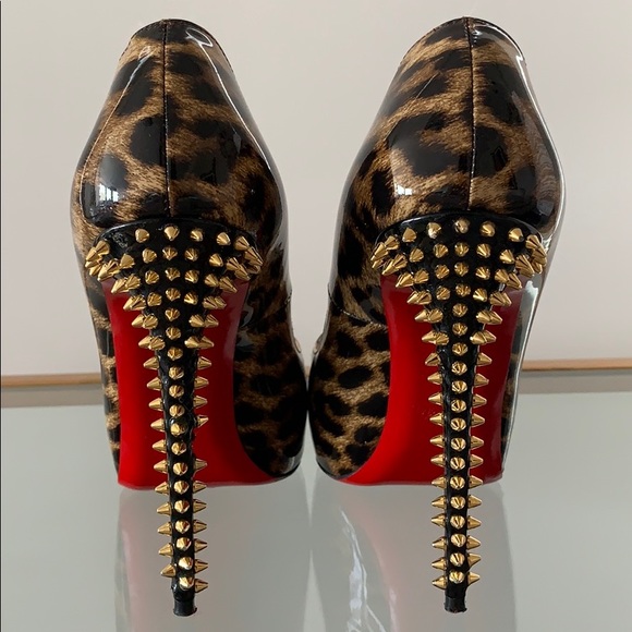 NVPS 120 Patent Leopard Gold Spike Studded Pumps - Picture 2 of 4